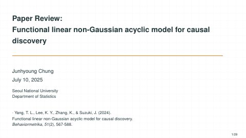 First page of Functional linear non-Gaussian acyclic model for causal discovery
