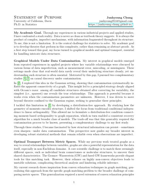 First page of Statement of purpose — UC Davis